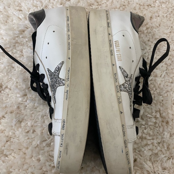Golden Goose Hi Star White Sneakers with Silver Glitter Star - Picture 7 of 8